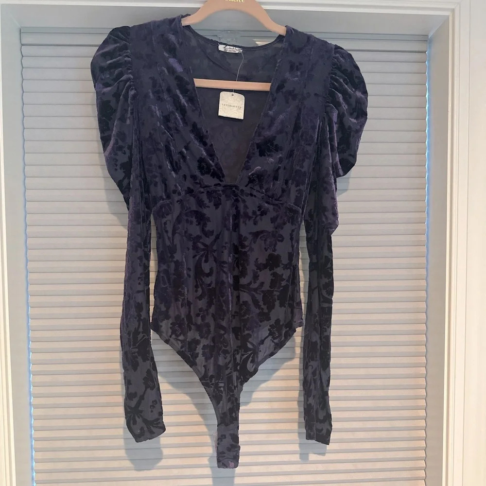NWT Free People purple velvet sheer bodysuit E-13